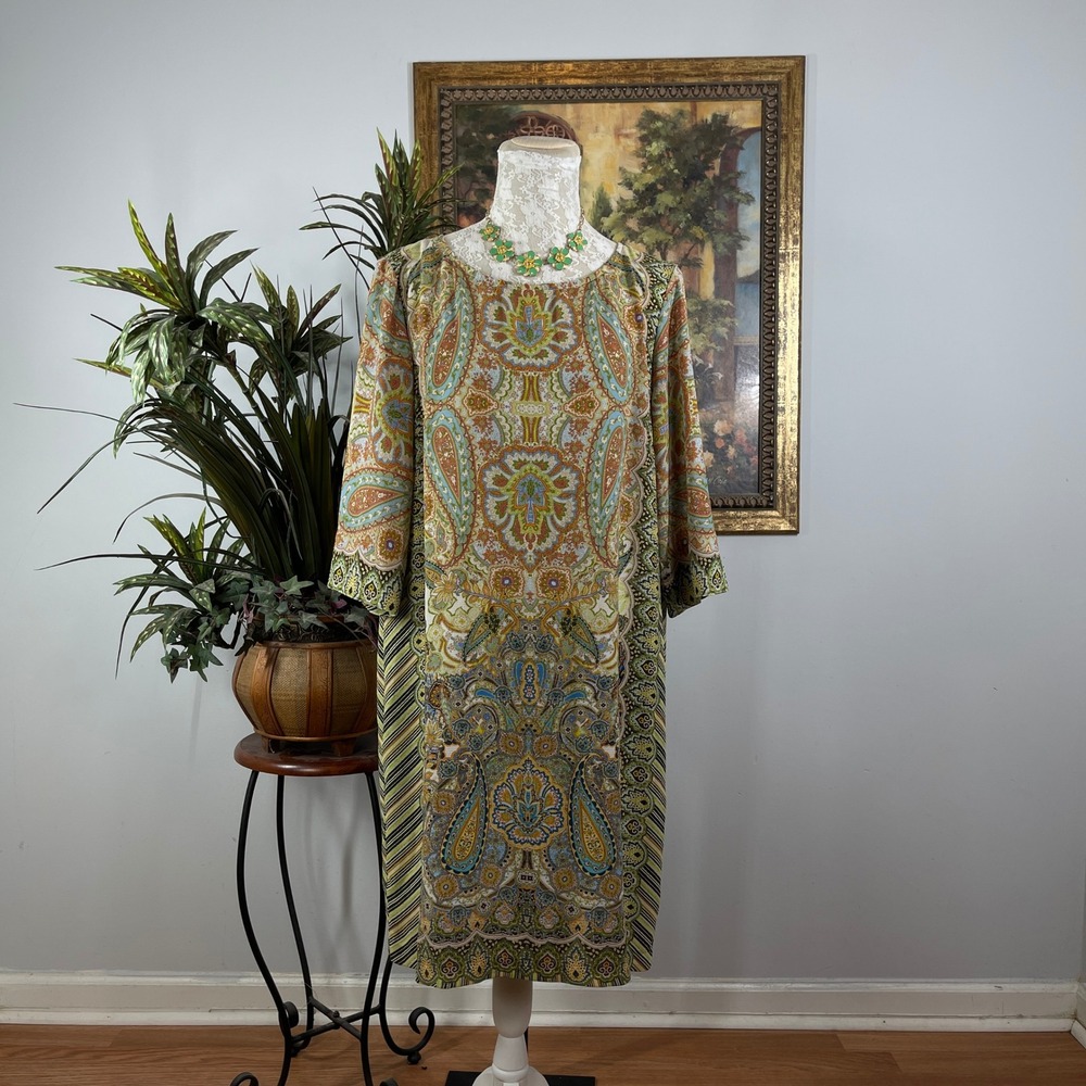 Divas Paisley Shift Dress Womens IT 50 US 14 Multicolor Polyester Stretch Boho
